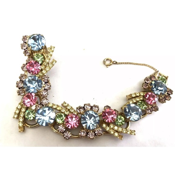 juliana Jewelry - Vintage JULIANA 5 Link Pastel Rhinestone Bracelet